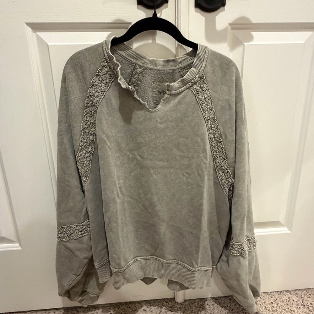 Aerie Gray Lace-Accent Sweatshirt